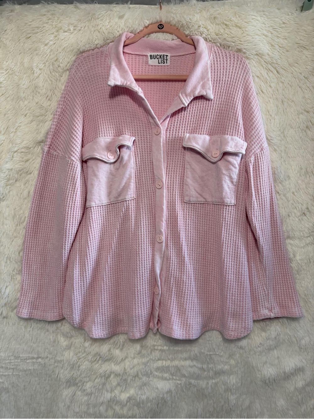 Bucket List Womens Oversized Waffle Knit Shacket S Pink Boho Chic Streetwear